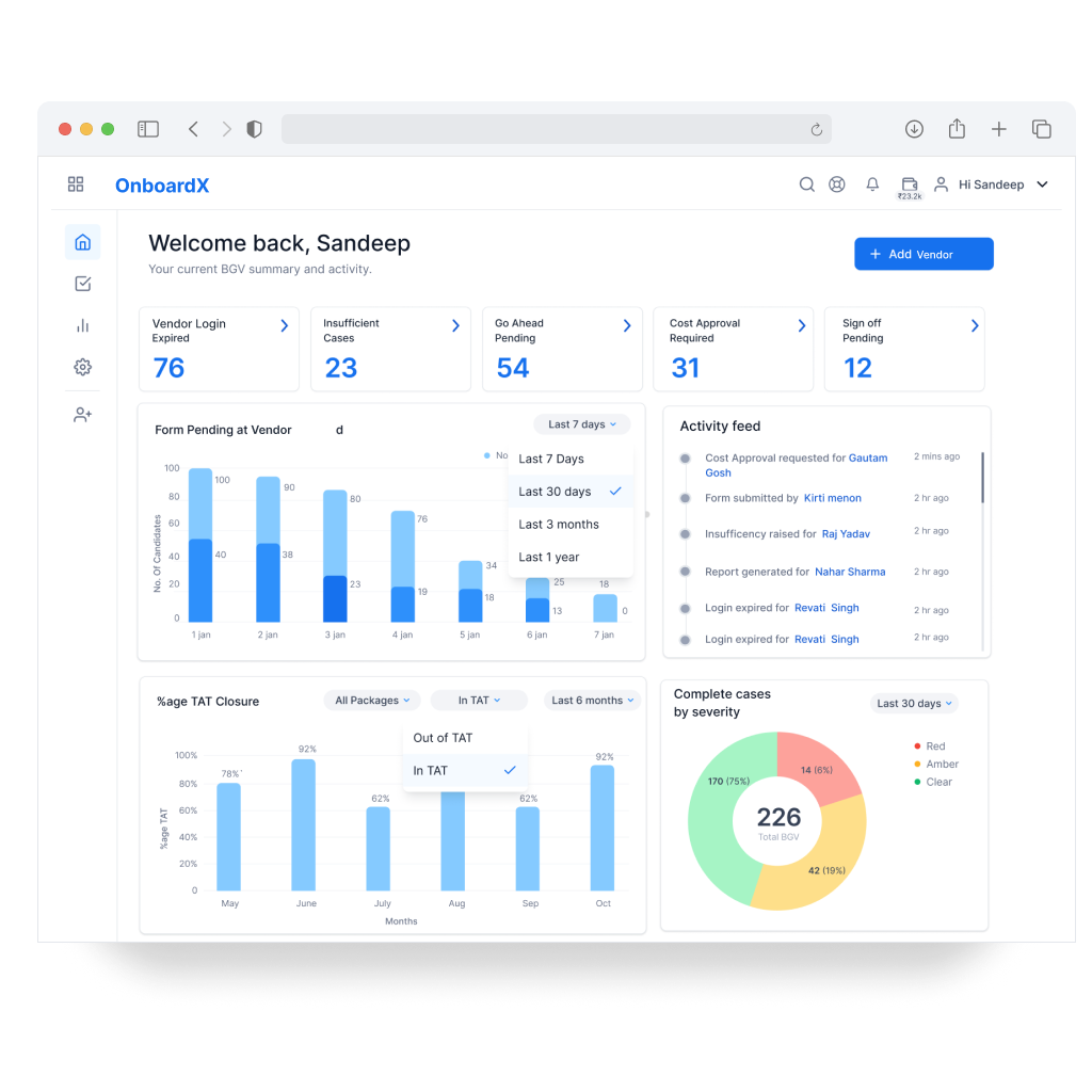 Onboardx dashboard with vendor case details.