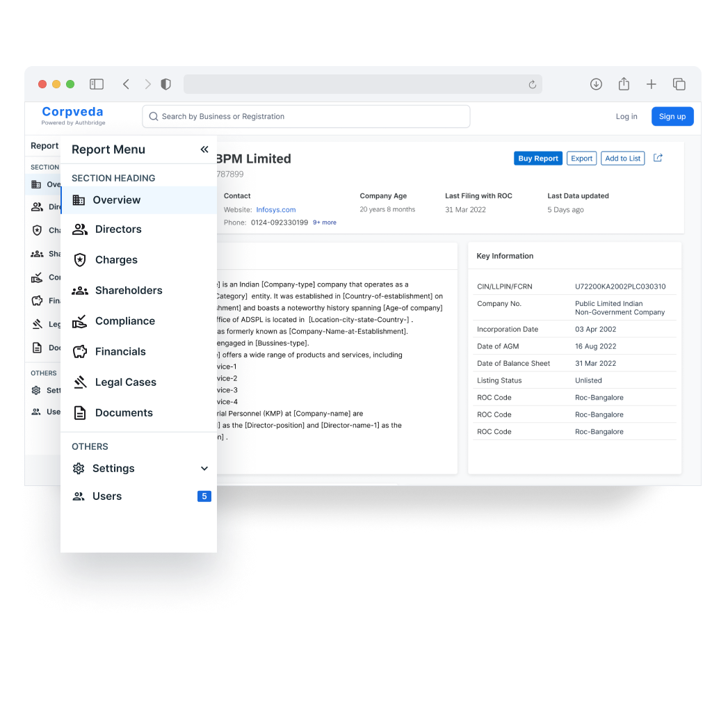 CorpVeda Business Due Diligence Platform AuthBridge