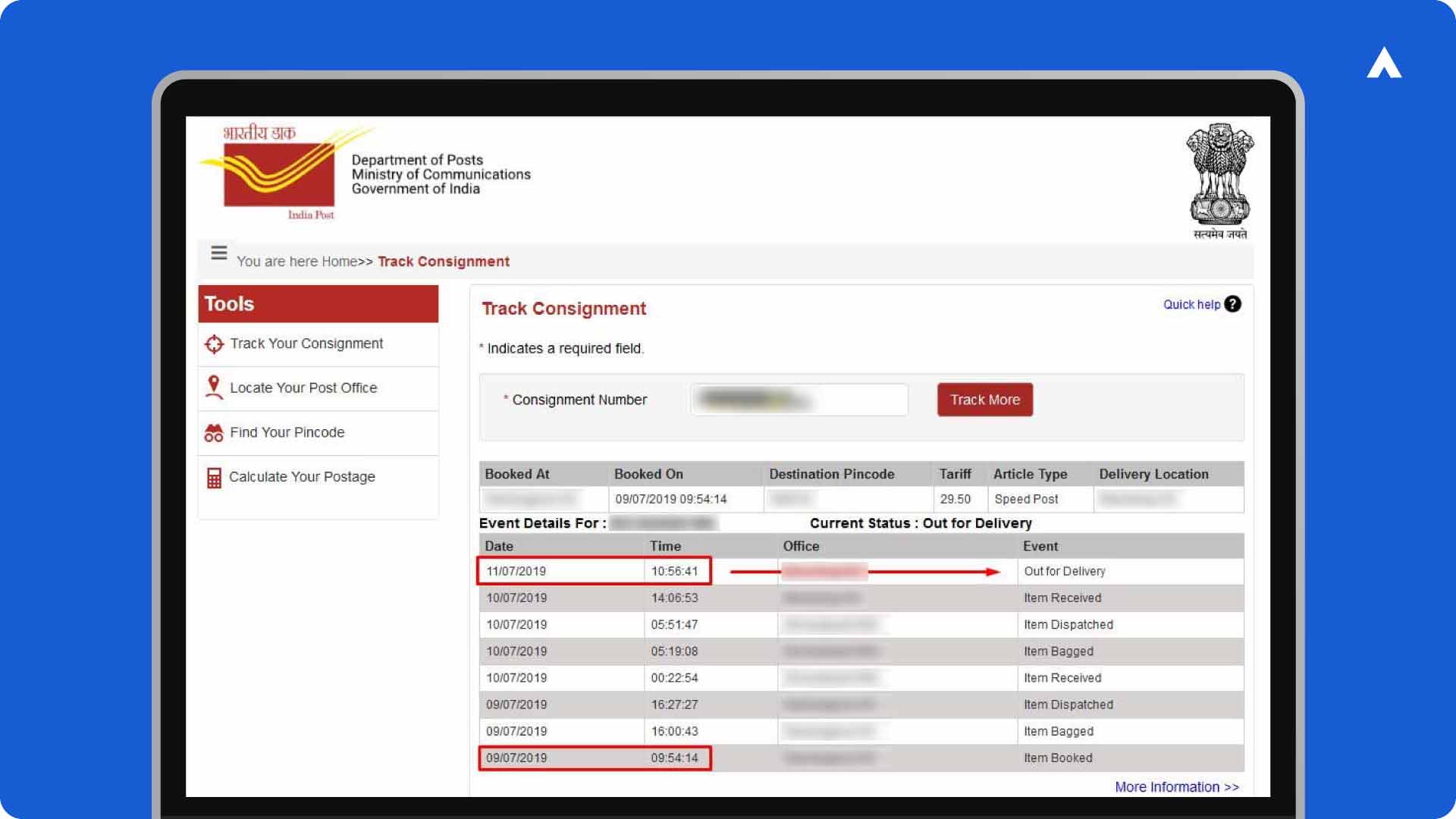 Passport dispatch speed post status